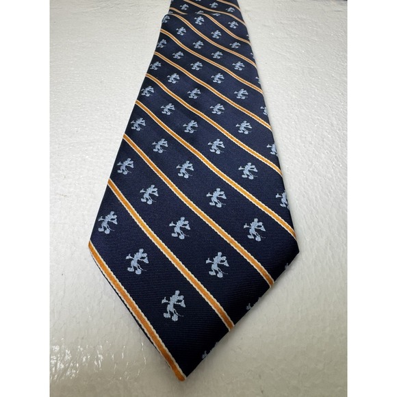 Vintage Walt Disney World~Navy/Orange Striped  Mickey Mouse Silk Tie - Picture 1 of 7